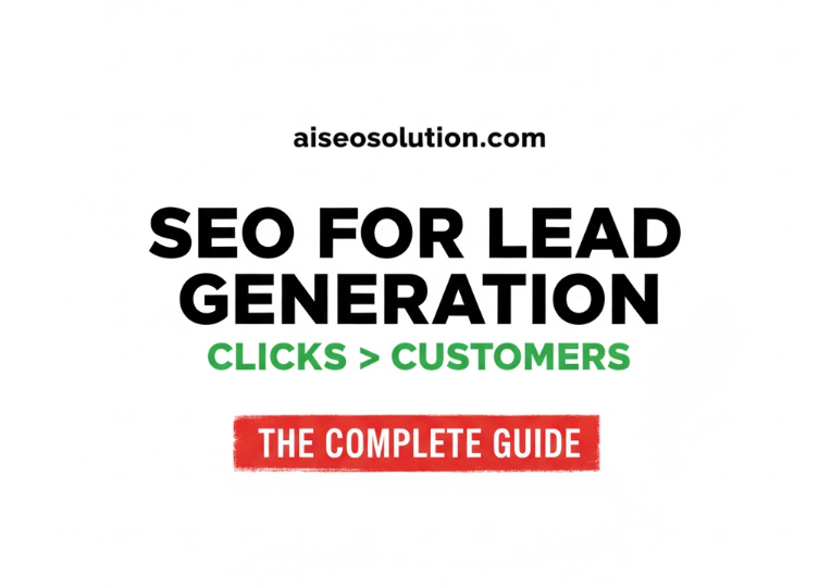 simple image with white background with text SEO for Lead generaion clicks to customers complete guide